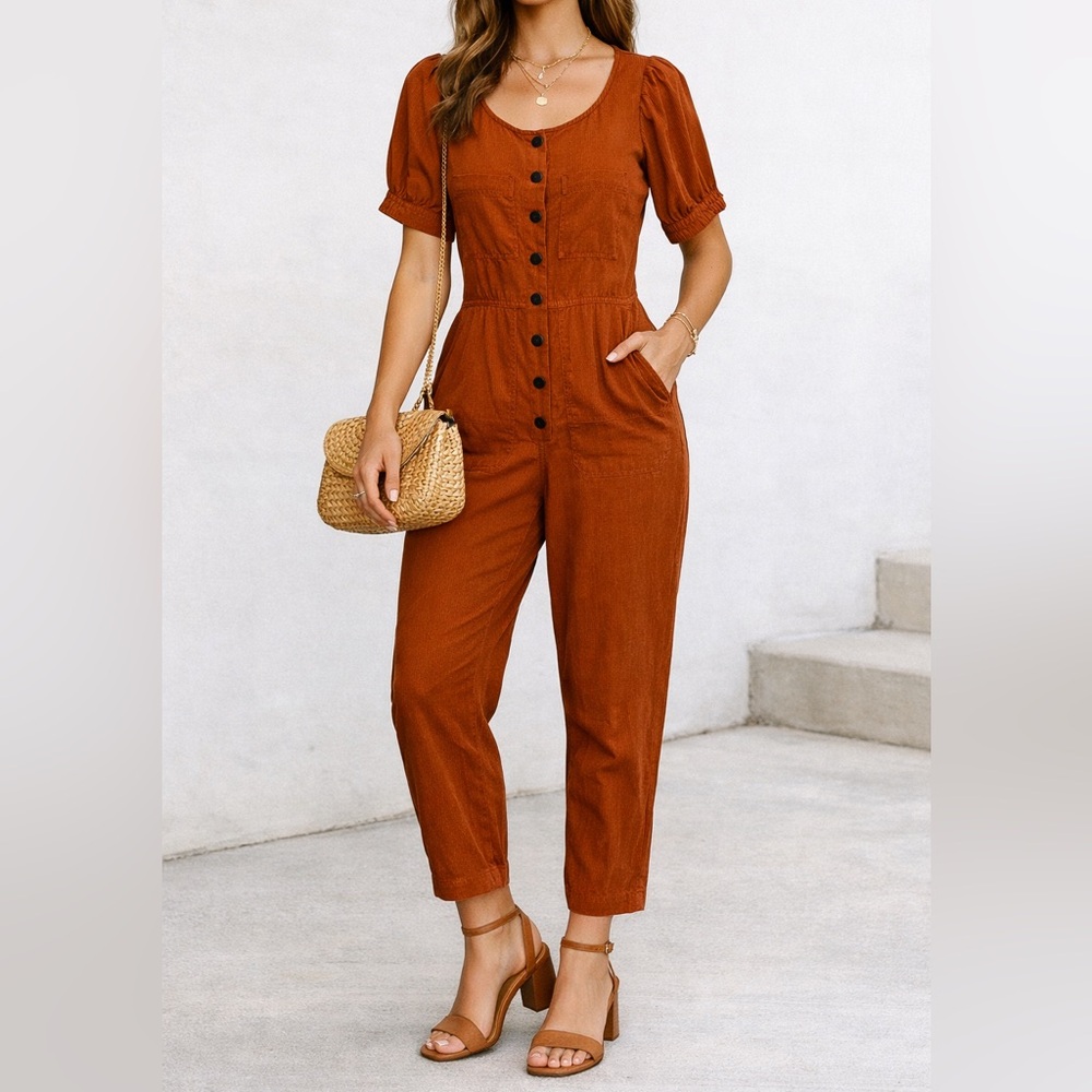 Madewell Rust Corduroy Button Front Jumpsuit Size 0